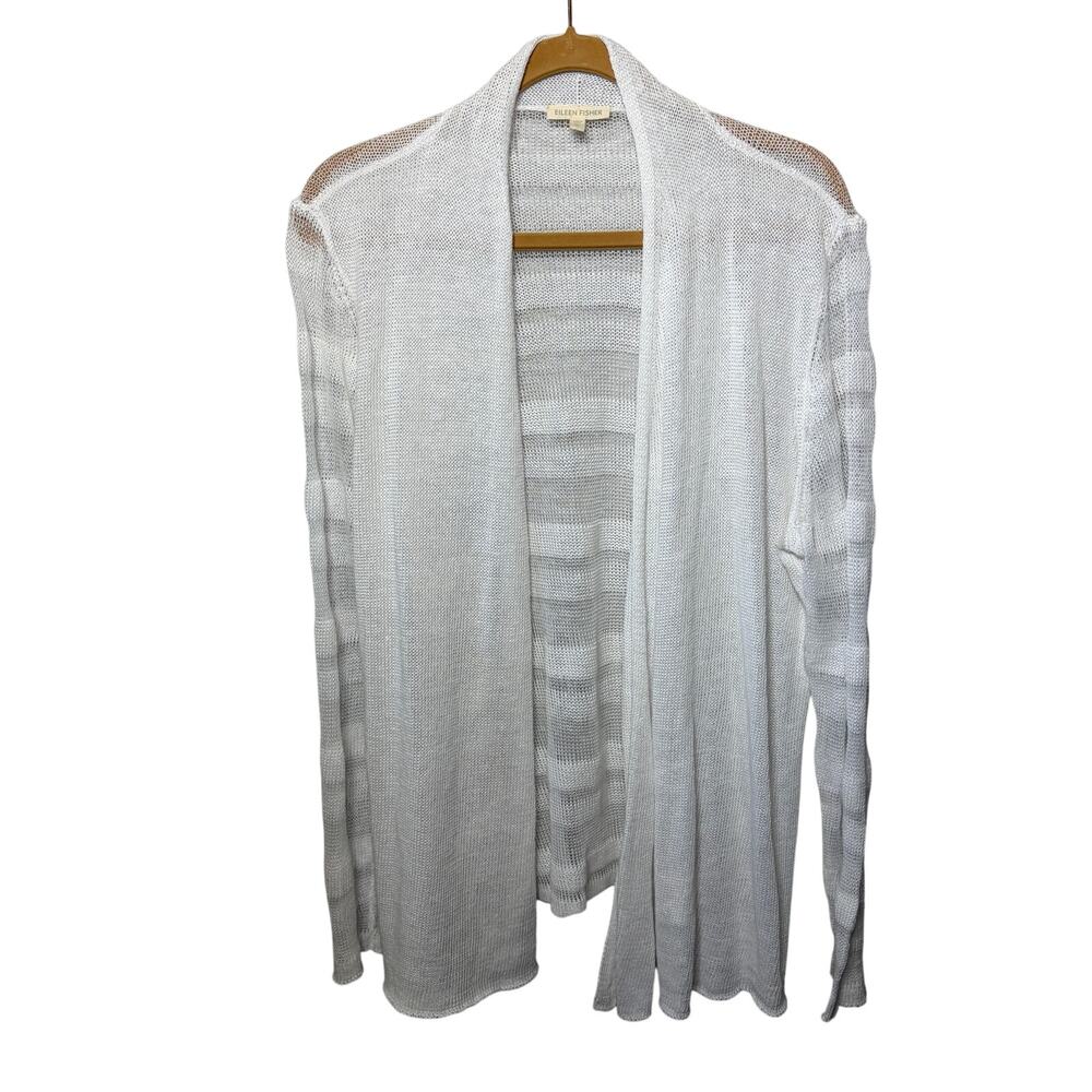 Eileen Fisher Cardigan Linen White Knit Open Front Cardigan Beachy Vacation XL